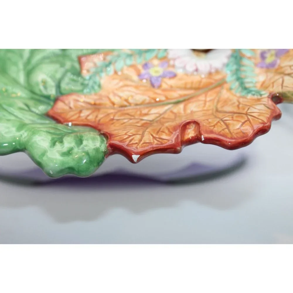 Fitz & Floyd - Classic Woodland Spring Bunny Sleeping On Leaf Shaped Candy Dish